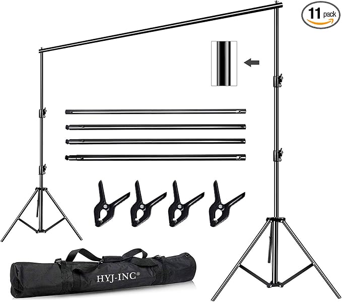 12ft x 10ft Photo Video Studio Heavy Duty Adjustable Photography Muslin Backdrop Stand Background Support System Kit with Carry Bag 4 Spring Clamps by HYJ-INC