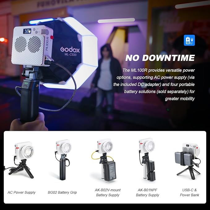 Godox ML100R RGB LED Video Light with 25600mAh Grip 110W Full-Color | Portable Video Light 1800K-10000K CRI 97+/TLCI 98+, 14 FX Effects APP Control for Streaming/Outdoor Photography - Image 9