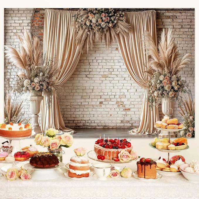20X10ft Boho Floral Wedding Backdrop Vintage Flowers Brick Wall Background Photography Backdrops for Parties Wedding, Girls Birthday Princess Weeding Bridal Shower Floral Anniversary Ceremony Decor - Image 4