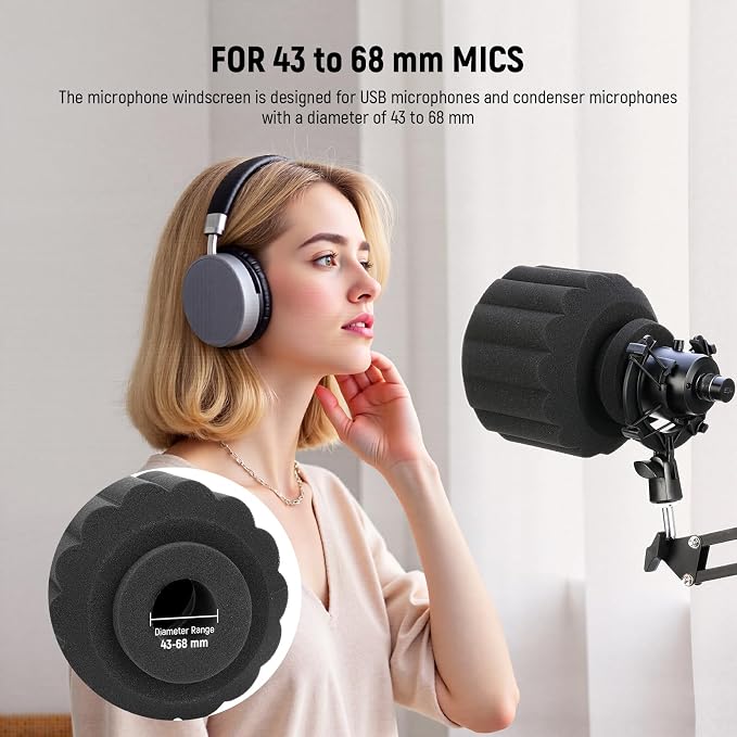 NEEWER Microphone Isolation Ball Shield Pop Filter, Portable Windscreen Mic Cover for Studio Vocal Booth Recording, Sound Absorbing Five Layer Foam Acoustic Equipment for 43-68 mm Mics, MS012 - Image 3