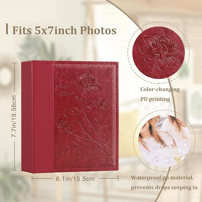 Artmag Photo Album 5x7 2 Packs Clear Pages Pockets Leather Cover Slip Slide in Photo Album Book Each Holds 100 Vertical 5x7 Photos Picture Book for Wedding Family (Red) - Image 2