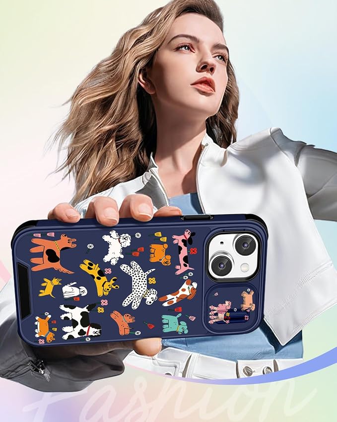 Buleens for iPhone 15 Case 6.1 Inch - with Ring Stand & Camera Cover Aesthetic Cute Designed for Women Girls Cartoon Kawaii Dogs for Phone Case for iPhone 15 Compatible with Magsafe - Image 6