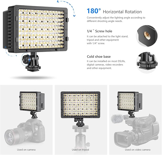 NEEWER 160 LED CN-160 Dimmable Ultra High Power Panel Camera Video Light | Camcorder LED Light, Compatible with Canon Nikon Pentax Panasonic SONY Samsung and Olympus Digital SLR Cameras - Image 5