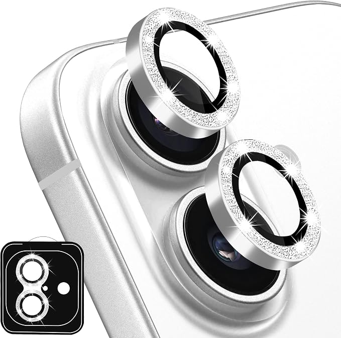 Designed for iPhone 16 and 16 Plus Camera Lens Protector, Bling Glitter Diamond Lens Cover 9H Tempered Glass Camera Cover Anti Scratch Shockproof Screen Protector by Hsefo