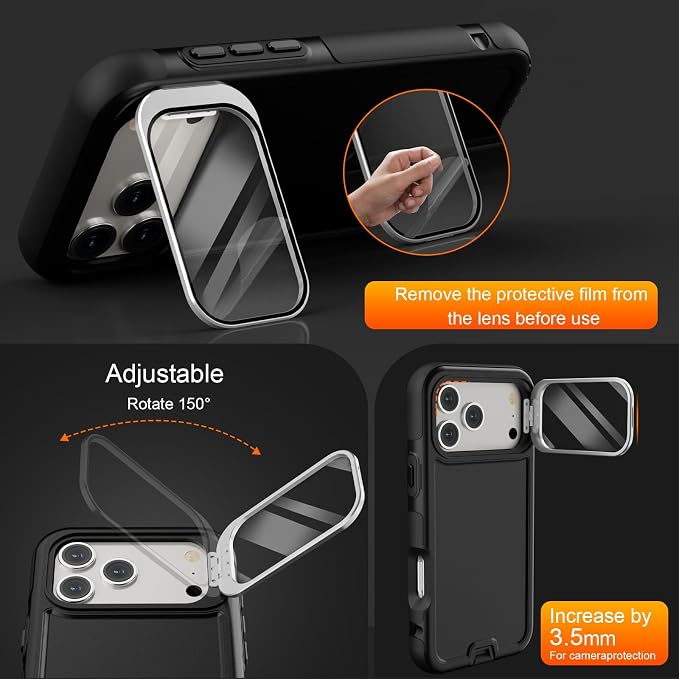 Follaroma Magnetic for iPhone 17 Pro Case with Camera Cover Stand, Black | Built-in Glass Camera Cover Stand,Compatible with MagSafe,Heavy Duty Shockproof Protective,Military-Grade Anti-DropDual Case - Image 2