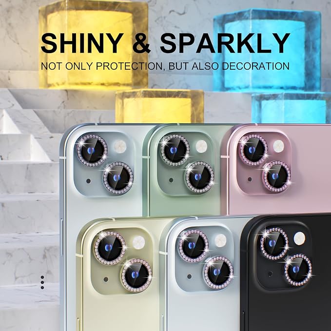 Choiche for iPhone 15/15 Plus Camera Lens Protector Bling, Diamond-Black | Ultra HD, 9H Tempered Glass Camera Cover Screen Protector Metal Individual Ring Decoration Accessories, 2-Lens, 6.1/6.7-inch - Image 7