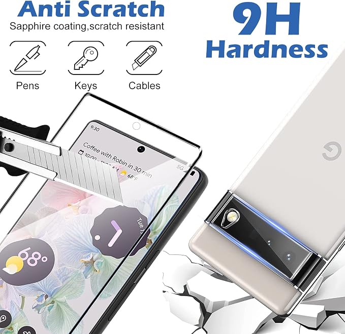 [3+1 Pack] for Google Pixel 6 Pro Screen Protector, 9H Tempered Glass, Ultrasonic Fingerprint Compatible, 3D Curved, HD Clear Scratch Resistant for Google Pixel 6 Pro 5G Glass Screen Protector - Image 5