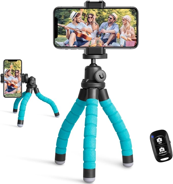 Ubeesize Portable Tripod Stand with Wireless Remote & Clip, Flexible Phone Holder for Video Recording (Blue) by UBeesize