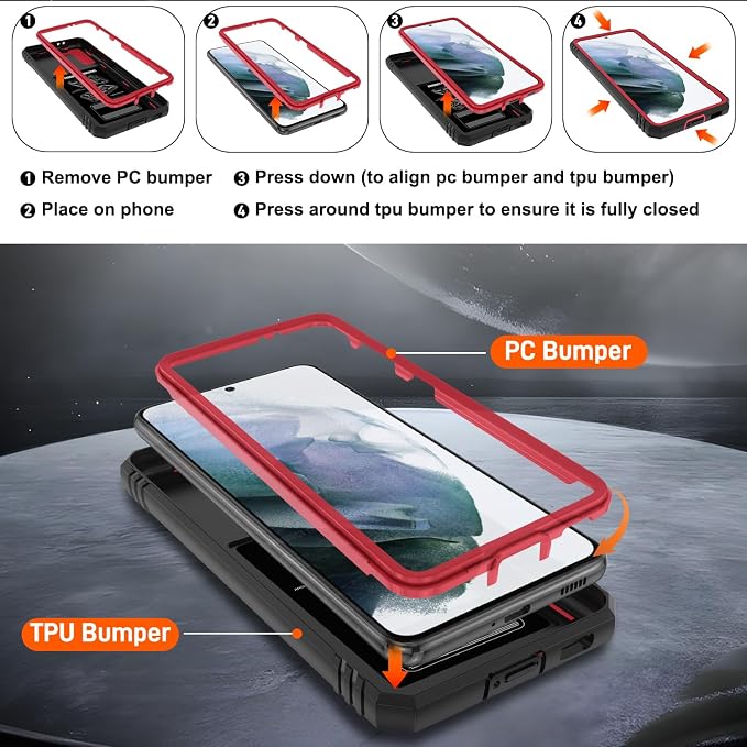 Gritup for Galaxy S21 Phone Case Military-Grade Shockproof with Kickstand | with 2 PCS Screen Protector, Slide Camera Cover, Heavy Duty Outdoor Protection Funda para Galaxy S 21 Cover-Red+Black - Image 4