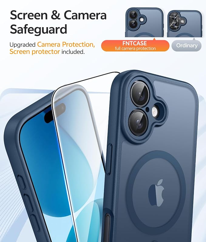 FNTCASE for iPhone 17 Case, Compatible with Magsafe, Glass Screen Protector | Full Camera Protection, Translucent Matte, 14FT Military Grade Drop Proof, Shockproof Protective Phone Cover, Blue - Image 4