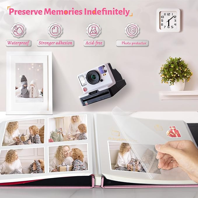 Artfeel Photo Album Self Adhesive Scrapbook,60 Pages Large Photo Book for 4x6,5x7,8x10 Pictures,DIY Album for Baby Wedding Family Travel Birthday,with Metallic Pen and Scraper - Image 2