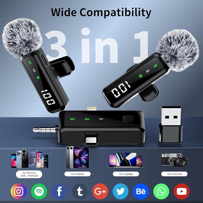 Microphone for iPhone & Android, Wireless Mini Microphone | Battery Display, Clear Voice, Noise Cancelling, 3 in 1 Lavalier Mic for TikTok, YouTube & Interviews, Dual Mic - Image 9