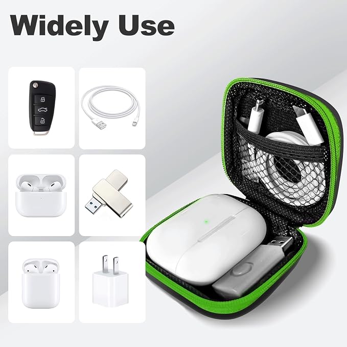 2Pack Square Earbud Case Portable EVA Carrying Case Storage Bag Cell Phone Accessories Organizer with Carabiner for Earphone, Earbud, Earpieces, SD Memory Card, Camera Chips-Purple/Green - Image 2