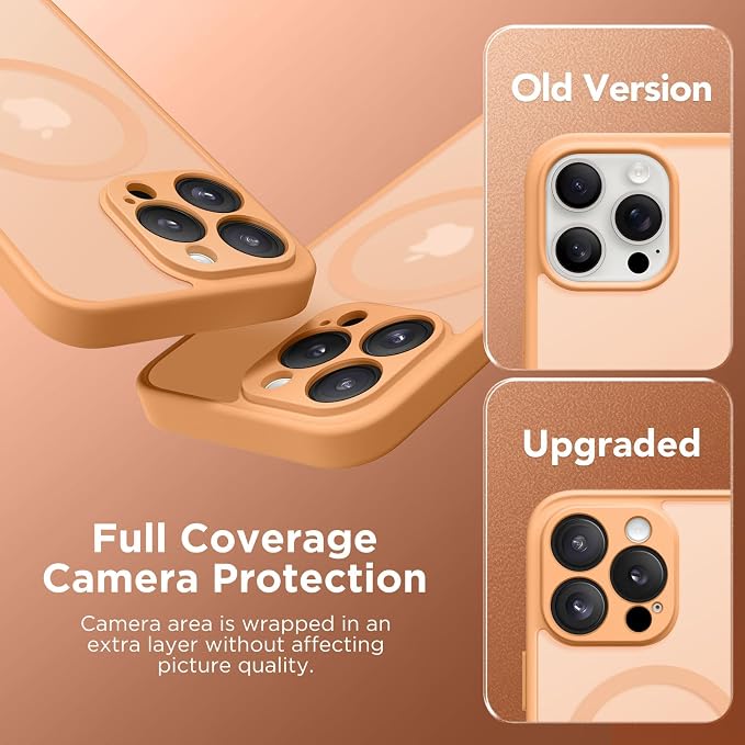 CAPRARO for iPhone 16 Pro Max Case, Compatible with MagSafe | Upgraded [Full Camera Protection] Protective Translucent Matte Women Girl Magnetic Phone Case Cover, Light Orange - Image 6