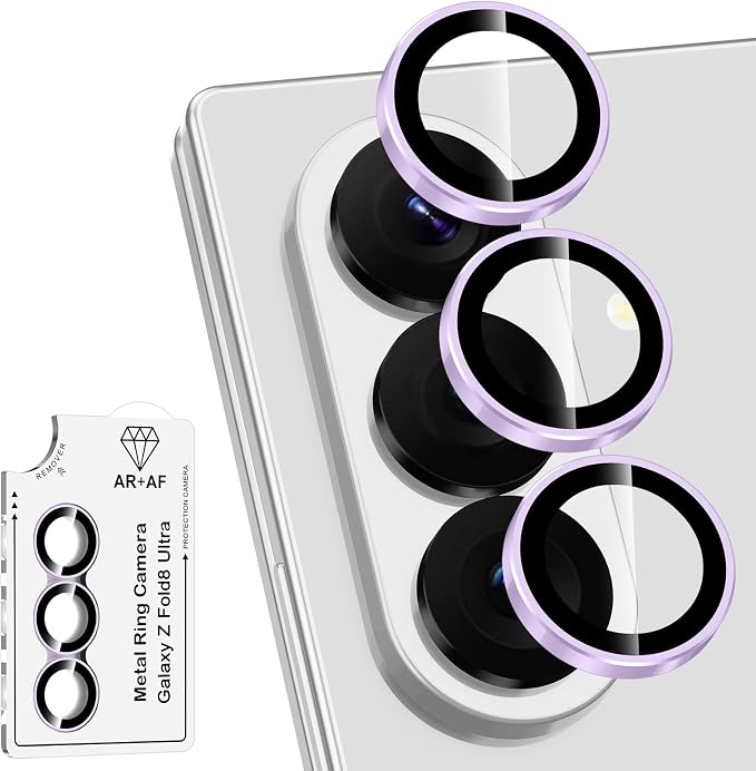 for Samsung Galaxy Z Fold 8 Ultra Camera Lens Protector, Individual Metal Ring Tempered Glass Lens Cover, [Strong Adsorption] Scratch Resistant Ultra-Thin HD Clear Lens Cover, 1 Set-Purple Ring by Btscase