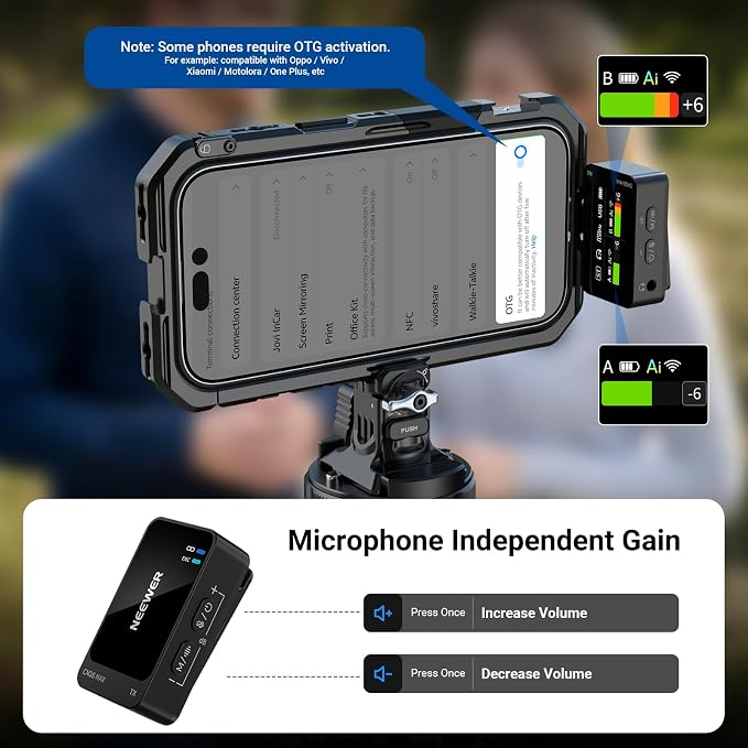 NEEWER CM26 MAX AI Wireless Lav Mic Compatible with iPhone 17 16 15 Android Camera PC, USB C Plug & Play App Control, 2 Level Noise Cancellation, 50h Total Battery, 120m Range, Apple MFi Certified - Image 3