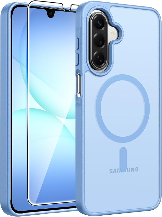 FNTCASE for Galaxy A17/A16 5G Phone Case, Fit for Magsafe, Screen Protector | Translucent Matte, 14FT Military Grade Drop Protection, Slim Shockproof Protective, for Samsung A 17 A 16 Cover, Light Blue by FNTCASE