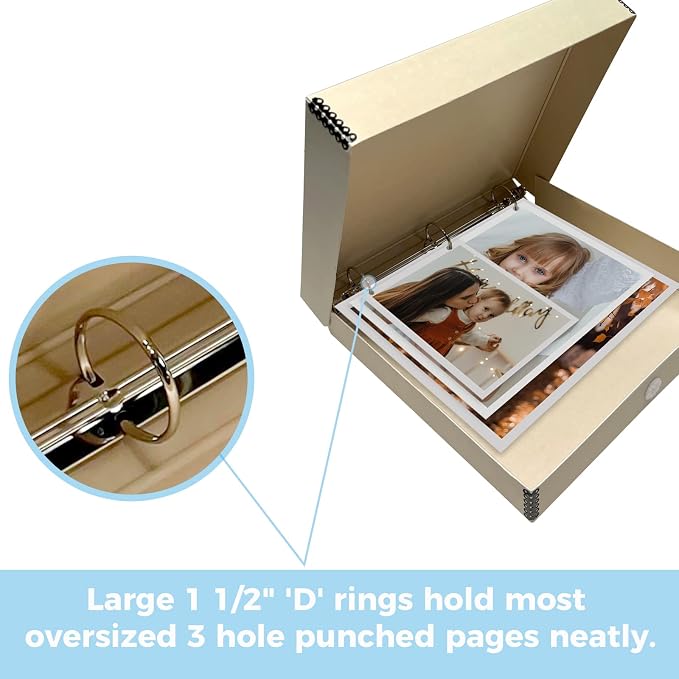 Lineco, Archival Tan 3-Ring Binder Album Box, 12.75x11.5x2 Inch, 2 Pack | Acid-Free Photo Box Binder, Unique Design to Store, Preserve, Organize Photos, Art, Crafts, Papers, Documents, Prints - Image 5