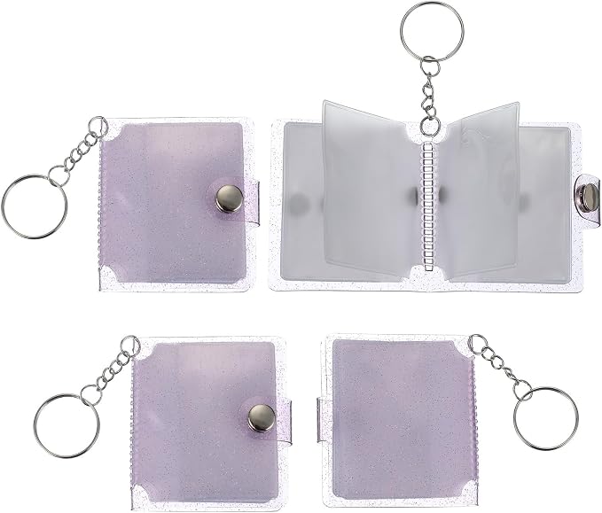 uxcell 4 Pcs Mini Photo Albums, 2.4 Inch PVC Small Photo Storage with Keychain Photo Album with 16 Pockets for Pictures Valentine's Day Gift Wedding, Purple by uxcell