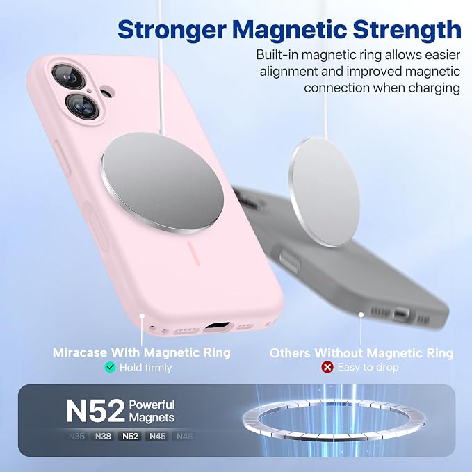 Miracase Silicone & Magnetic for iPhone 16 Case, Sand Pink | Compatible with MagSafe, Anti-Scratch Microfiber Lining, Liquid Silicone Case Shockproof Drop Protection Phone Case for 16 - Image 5