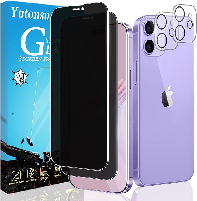 2+2 Pack Privacy Screen Protector for iPhone 12 6.1-Inch | with Camera Lens Protector, Anti-Spy Tempered Glass Film, Easy Installation, 9H Hardness, Case Friendly by Unknown