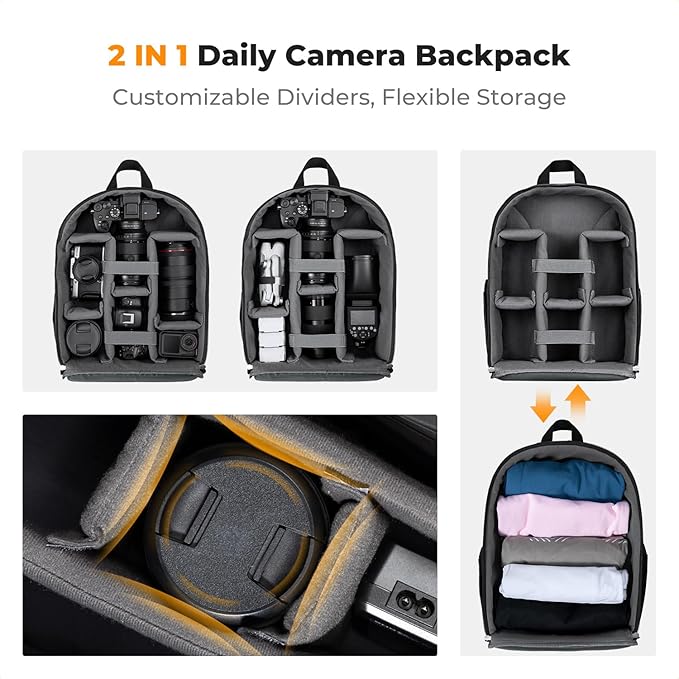 K&F CONCEPT Camera Backpack, Lightweight Camera Bag with Tripod Holder | Professional Bag for DSLR/SLR Mirrorless, with 14in Laptop Compartment & Rain Cover, Men & Women, for Sony Canon Nikon, B19 - Image 4