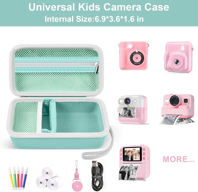 Kids Instant Print Camera Case, Travel Storage Bag for Girls Boys | for ESOXOFFORE for Dylanto for Anchioo for WEEFUN for GKTZ for Amzelas for Mafiti, Mesh Pocket, Wrist Strap, Mint Green - Image 2