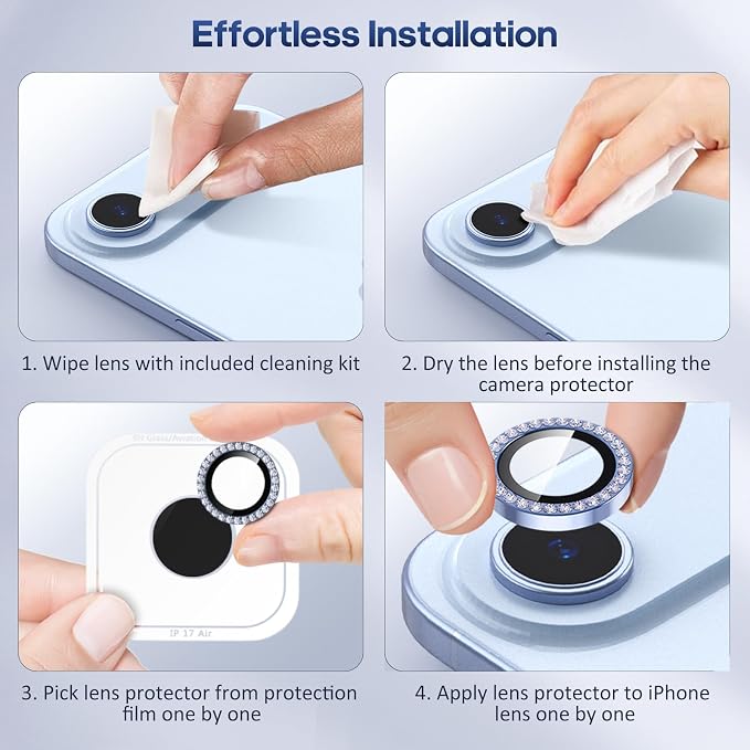 for iPhone 17 Air Camera Lens Protector Cover Bling Diamond, Blue | Individual Metal, 9H Hardness, Scratch Resistant, Shockproof, Drop Protection, Case Friendly, Stylish Accessories - Image 7