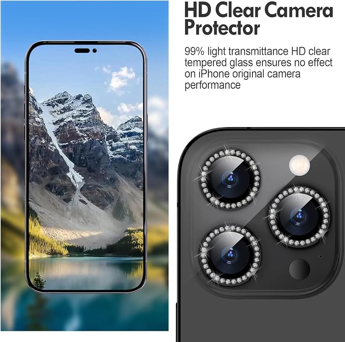 for iPhone 14 Pro/14 Pro Max Camera Lens Protector Diamond, Black | Individual Metal, 9H Hardness, Scratch Resistant, Shockproof, Drop Protection, Case Friendly, Stylish Accessories - Image 4
