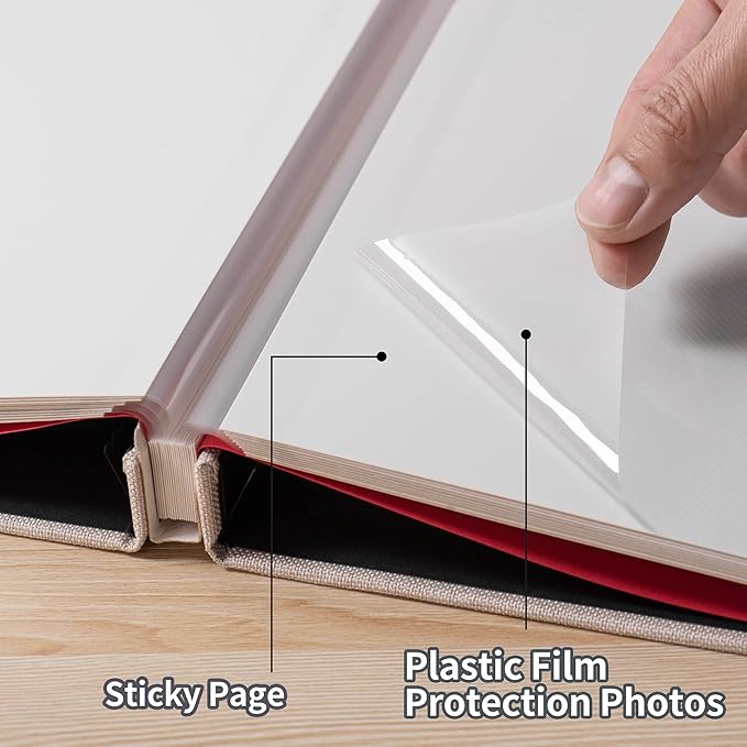Large Photo Album Self Adhesive for 4x6 5x7 8x10 Pictures Magnetic Scrapbook Album 20 Sheets / 40 Pages Linen Cover DIY Photo Album with A Metallic Pen and and Plastic Board - Image 3