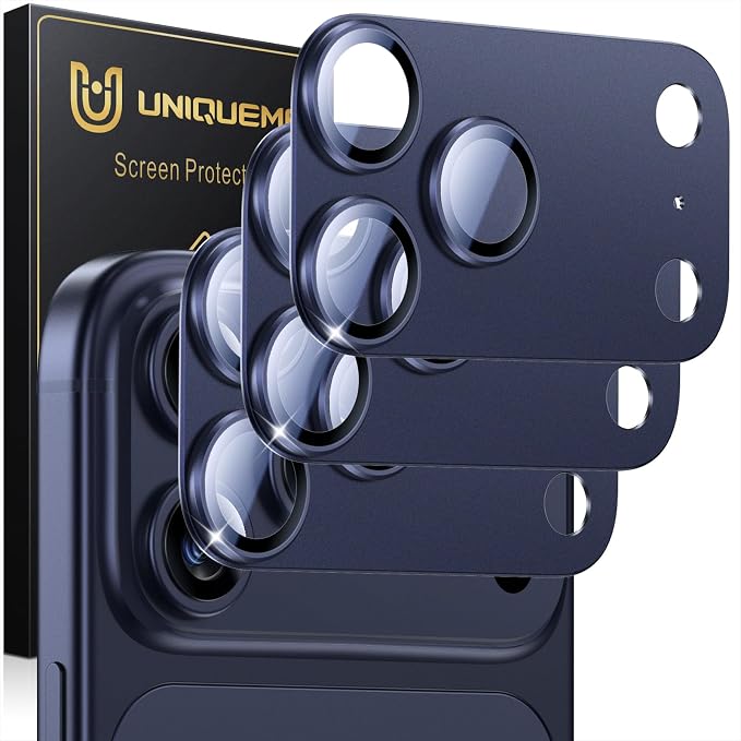UniqueMe for 3 Pack iPhone 17 Pro Max Camera Lens Protector - All Blue | Drop Protection, Case Friendly, 9H Tempered Glass, Camera Cover Screen, Update New Version by UniqueMe