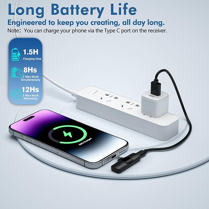 Professional Wireless Microphone for iPhone,iPad,Android, Lavalier Lapel Mic for Video Recording, Mini Mic Crystal Clear Recording with USB-C for Content Creators Vlog YouTube Tiktok Podcast Interview - Image 5