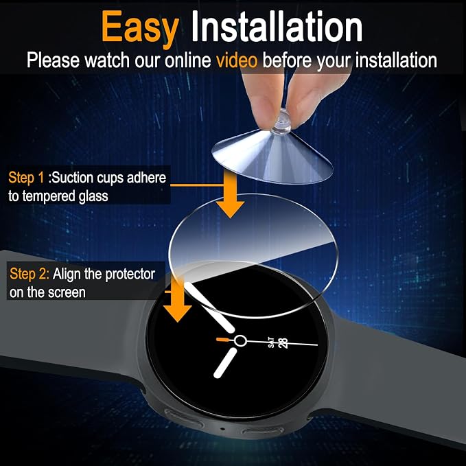 SiHPuoy Tempered Glass Screen Protector for Samsung Galaxy Watch 9/8 (44mm) | 4 Pack, 9H Hardness, Military Grade Shatterproof, Anti Scratch, Bubble Free, HD Ultra-thin, Easy Install, Case Friendly - Image 7
