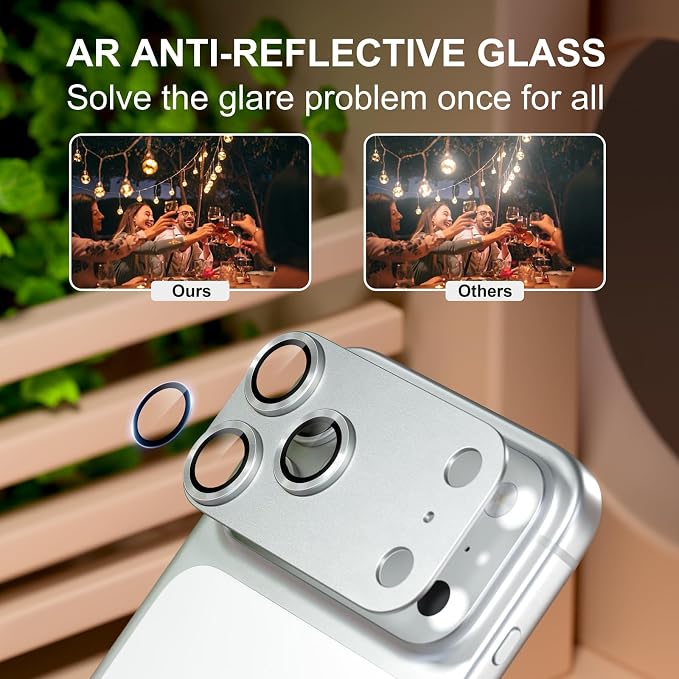 for iPhone 17 Pro Camera Lens Protector, Silver | [Military Grade Shatterproof] [Strong Adsorption] [Case Friendly] Matte Metal Tempered Glass Camera Screen Cover Accessories - Image 3