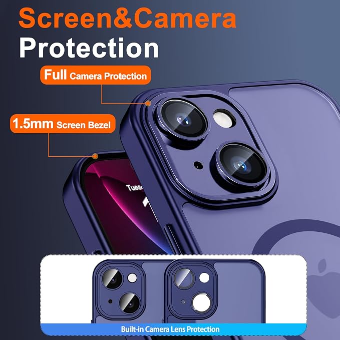 for iPhone 14 Case with Privacy Screen Protector, Blue | Full Camera Protection, Translucent Matte Magnetic, Compatible with MagSafe, Shockproof Phone Cover, Slim Fit - Image 6