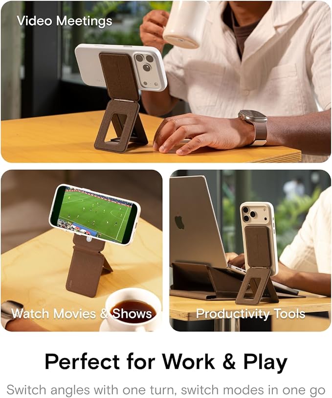 MOFT Phone Tripod Stand, Portable Selfie Stick for iPhone | MOVAS-E- Coffee Leather | Mulit-Angle | Pocket Size | Magsafe Compatible | Easy to Charge | Stylish |For Content Creators - Image 4