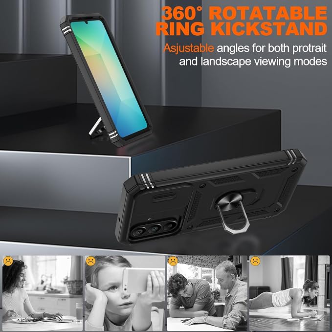 Gritup for Samsung Galaxy A26 5G Phone Case: Galaxy-A26-5G Phone Case with 2*Screen Protector, Magnetic Stand & Slide Camera Cover, Shock Proof Military-Grade Funda para A 26 Cover, Black - Image 7