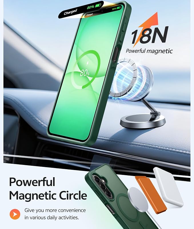 FNTCASE for Galaxy A17/A16 5G Phone Case, Fit for Magsafe, Screen Protector | Translucent Matte, 14FT Military Grade Drop Protection, Slim Shockproof Protective, for Samsung A 17 A 16 Cover, Green - Image 3