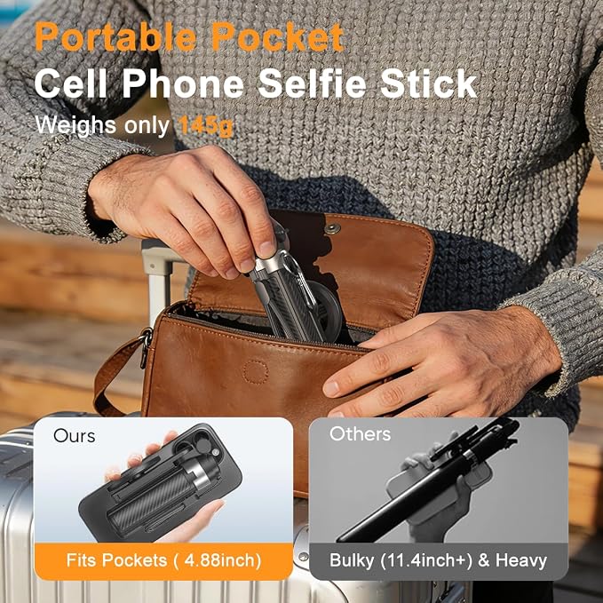Upgrated 5-in-1 Magnetic Selfie Stick with Remote for Cell Phone 360° Rotation.Can Transforms into Mini Tripod/Camera Grip/Handheld Stabilizer/Phone Stand.Extend to 25 inches - Image 6