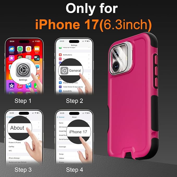 Follaroma Magnetic for iPhone 17 Case with Camera Cover Stand,Hot Pink,6.3" | Built-in Glass Camera Cover Stand,Compatible with MagSafe,Heavy Duty Shockproof Protective,Military-Grade Anti-DropDual Case - Image 3