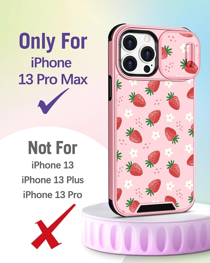 Buleens for iPhone 13 Pro Max Case - with Ring Stand & Camera Cover Cute Designed for Women Girly Pretty Strawberry for Phone Case for iPhone 13 Pro Max Compatible with Magsafe - Image 2