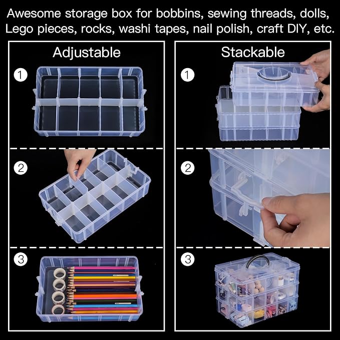 Bead Organizer 7 Tier 70 grid Stackable Craft Tackle Storage Container | Stackable 7-Tier Design, 70 Compartments, for Beads Washi Tape Toys Crafts and Sewing Supplies - Image 3