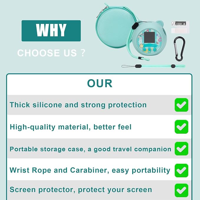 YouKnow Travel Case and Silicone Cover Compatible with Punirunes Interactive Toy Digital Pet, with Full Coverage PET Clear Film (Silicone and Carrying Case) (Teal) - Image 3