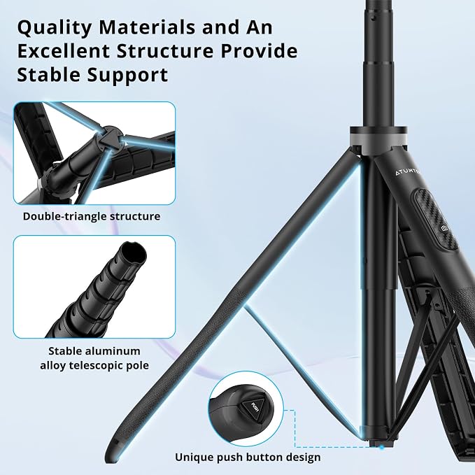 ATUMTEK 51" Selfie Stick Tripod, All in One Extendable Phone Tripod Stand with Bluetooth Remote 360° Rotation for iPhone and Android Phone Selfies, Video Recording, Vlogging, Live Streaming, Black - Image 5