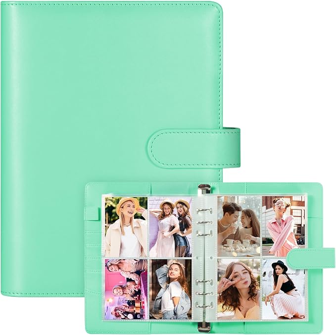 WITHYU A5 Card Collector with 30 Pack 4-Pocket Pages, 6 Ring Binder Album with 240 Card Slots, PU Leather Binder Cover with Magnetic Buckle Closure (Green) by WITHYU