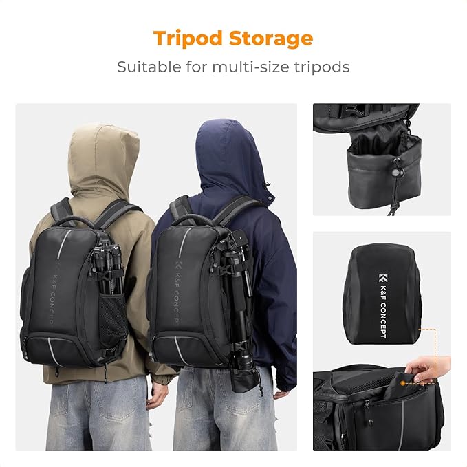 K&F CONCEPT Camera Backpack,25L Large Capacity Camera Bag for Photographers | Raincover, 15.6 Inch Laptop Compartment, Compatible for Canon/Nikon/Sony/DJI Mavic Drone, B10 - Image 5