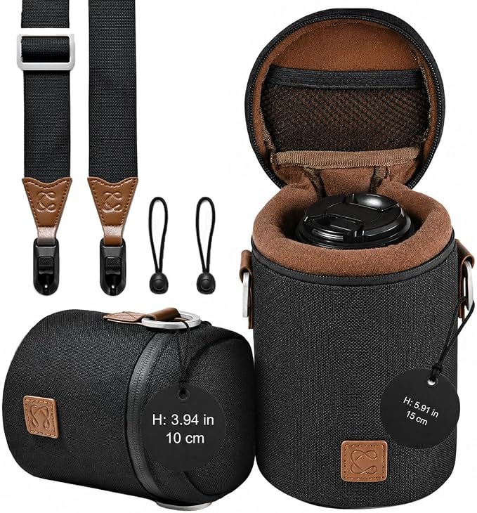 Premium Camera Lens Case with Quick Release Strap, Water Resistant Protective Lens Pouch for DSLR Camera, 2 Size L and M, Compatible for Canon, Nikon, Sony, Pentax, Olympus by CCoiro