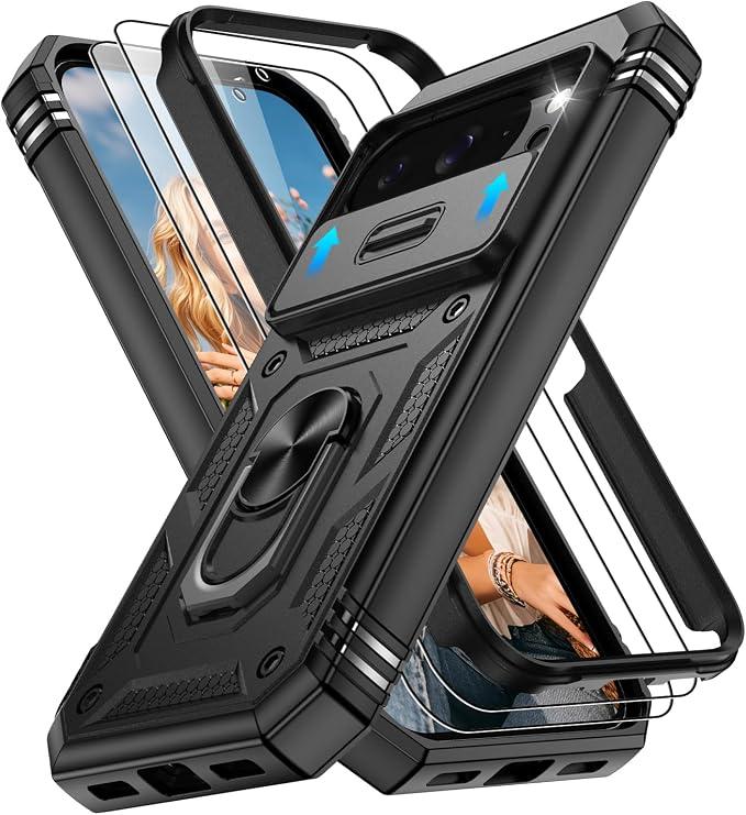 Gritup for Pixel 10 Case: Pixel 10 Pro Case with 2*Screen Protector, Magnetic Stand & Slide Camera Cover, Shock Proof Military-Grade para Google Pixel 10/10 Pro Cover, Black by Gritup
