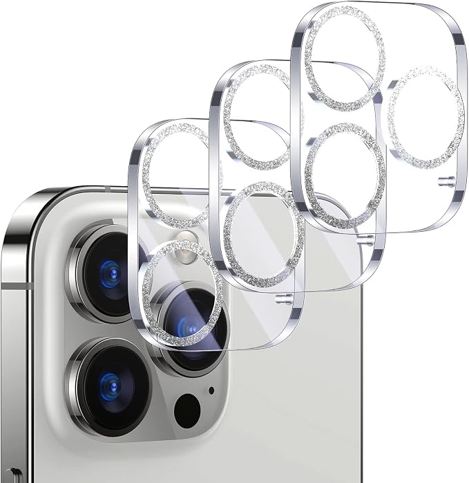 UniqueMe 3 Pack for iPhone 14 Pro Max/14 Pro Camera Lens Protector-Silver | Scratch-Resistant, Case Friendly by UniqueMe