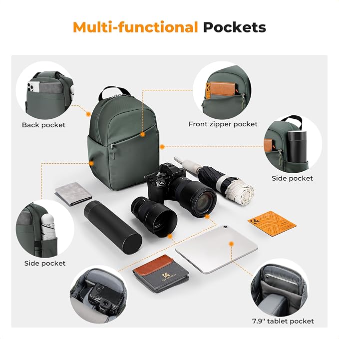 K&F CONCEPT Camera Sling Bag, Compact Photography Bag for DSLR Mirrorless | Lightweight Fabric, with Tripod Holder, Quick Access & Custom Dividers, Men & Women, for Sony Canon Nikon, Green, BS06 - Image 3